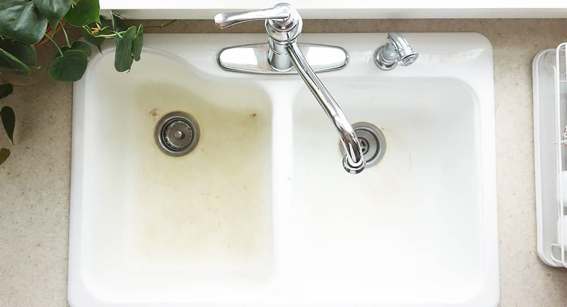 cleaning white enamel kitchen sink