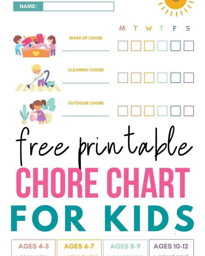 printable Summer chore charts for kids