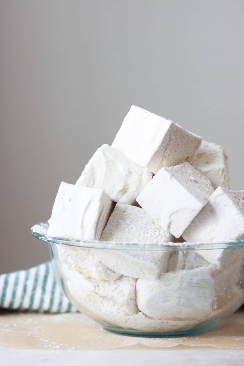 a bowl piled high with homemade marshmallows