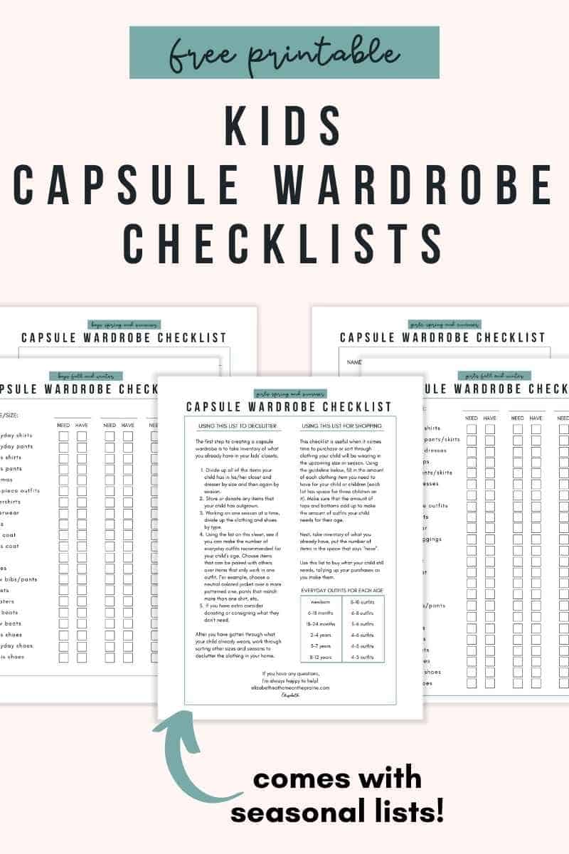 kids capsule wardrobe checklists free printables