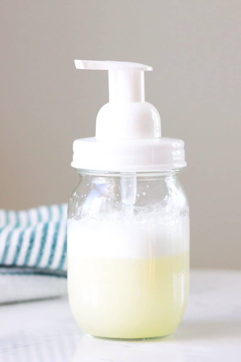 homemade baby wash in a mason jar with a foaming soap lid