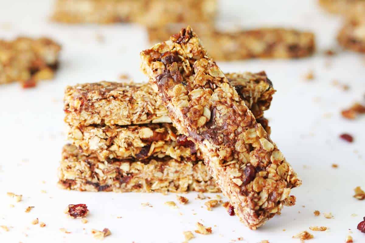 baked granola bars stacked on top of each other