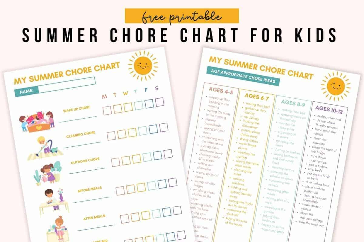 Summer Chores For Kids Ages 4 12 - Kids Summer Chore Chart Free Printable 