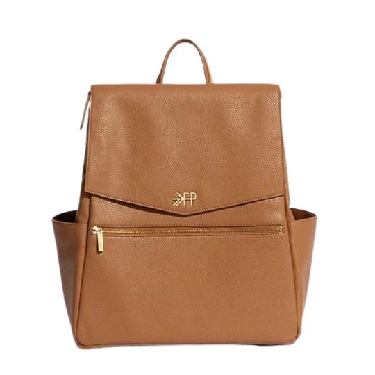 a camel leather diaper bag backpack