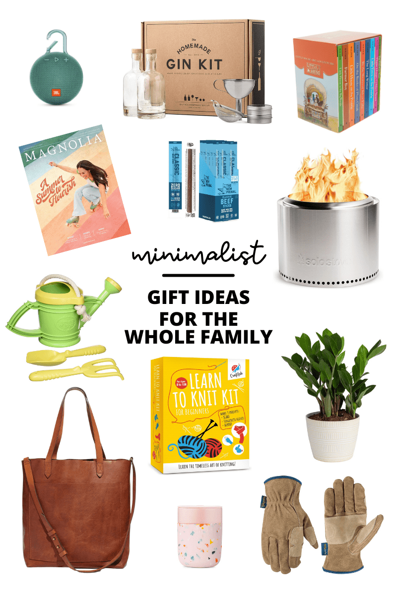a graphic with various minimalist gift ideas for the whole family