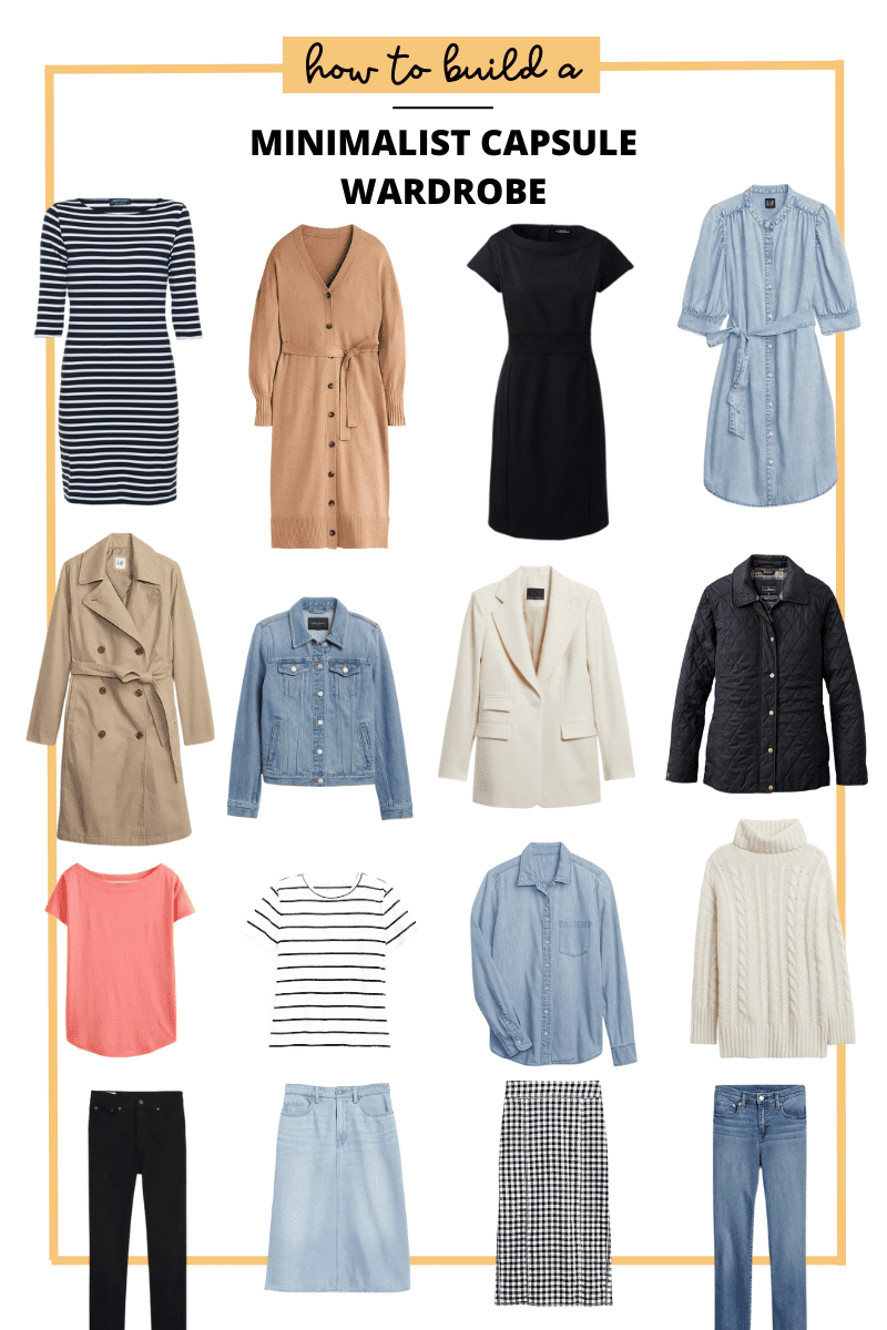 a simple minimalist capsule wardrobe made up of neutral colors and classic clothing items