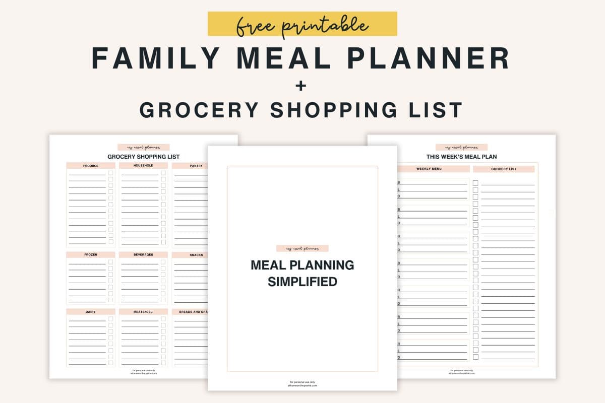 free printable family meal planner and grocery list